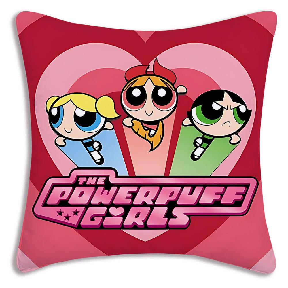 Anime Powerpuffs Girlss Pillow Covers Cartoon Sofa Decorative Home Double-Sided Printing Short Plush Cute Cushion Cover