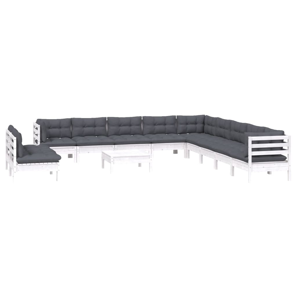 12 piece Garden Lounge Set with Cushions White Solid Pine Wood
