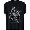 European Sizes Vintage Death Skeleton Guitar Rock Band Pattern T-Shirt
