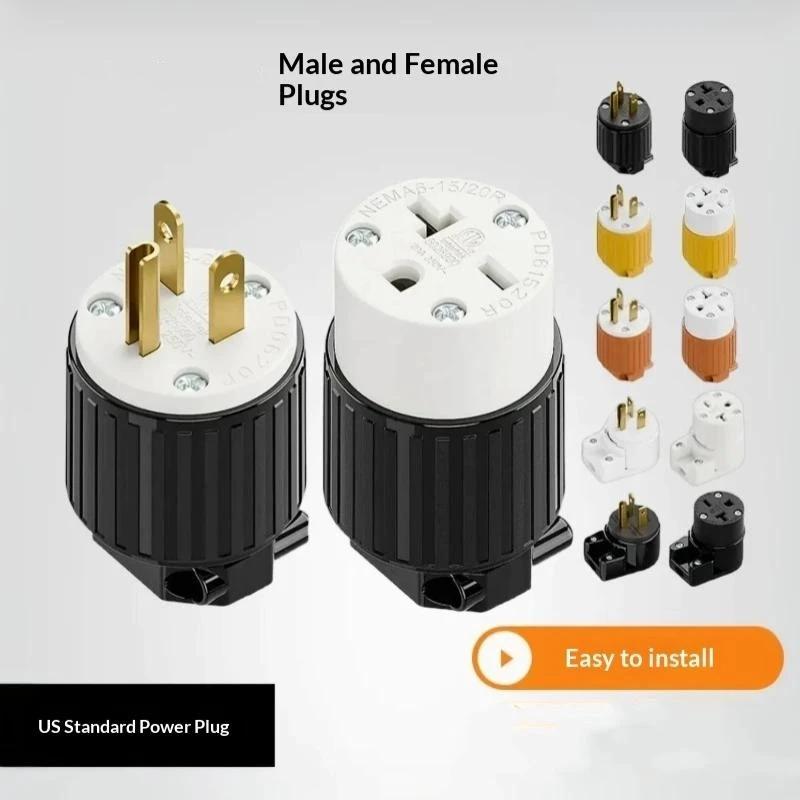 1Pcs Male/Female Ends Extension Cord Ends Connector 15A 125V 5-15P/5-15R Straight Blade Cord Connector
