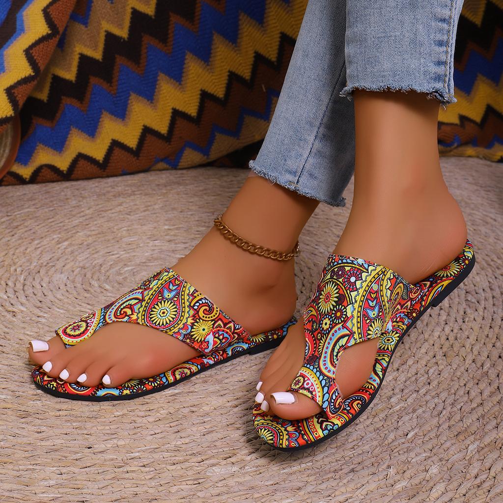 South East Asia 2025 flat bottom large size printing famous style cool slippers summer new set toe Roman style foreign trade slippers