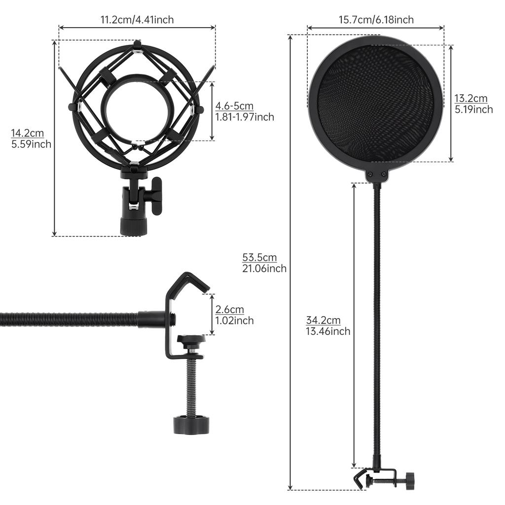 Universal Anti Vibration Microphone Shock Mount Filter Condenser Mic Holder Studio Music Recording Broadcasting Reduce Noise