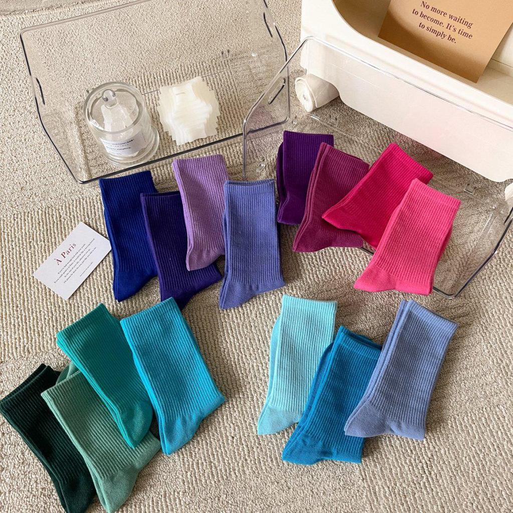 Burnable Cotton Mid-Calf Slouch Socks - Candy Color, Solid Style for Modern Dance (Spring To Autumn)