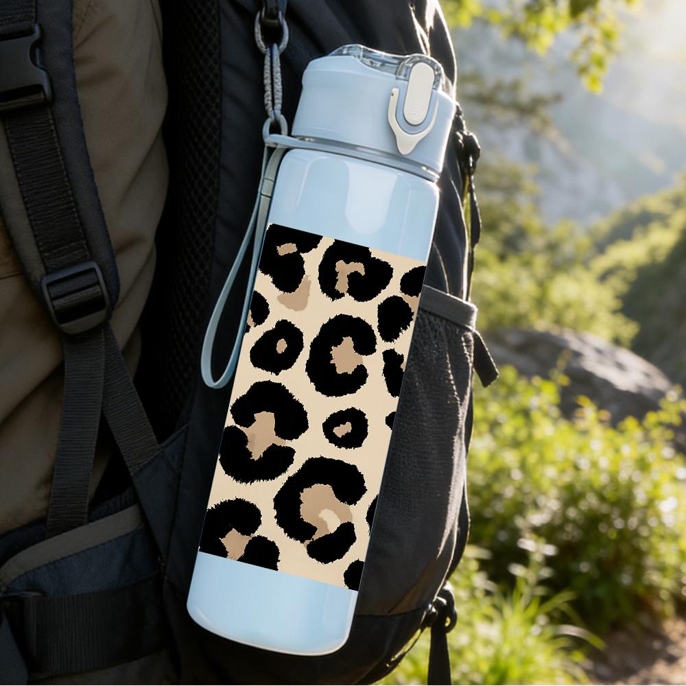 1PC Black Leopard Skin Texture 750ml Color Plastic Sports Water Bottle Leakproof Flip Straw Lid For Sports Office Home Use