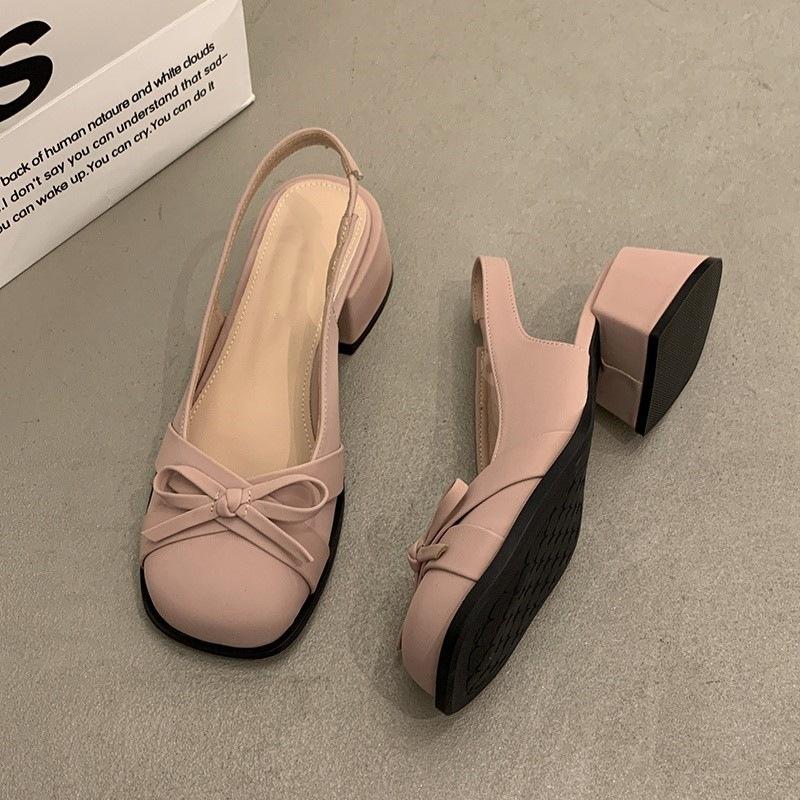 

Французские сандалии с бантом на носке женские 2025 лето новые с юбкой темперамент средний каблук одинарная обувь толстый каблук высокие каблуки 40 розовый