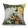 Flower Birds Peacock Floral Oil Painting Parrot Home Decoration Cotton Linen Sofa Throw Pillow Case Beautiful Cushion Cover Case