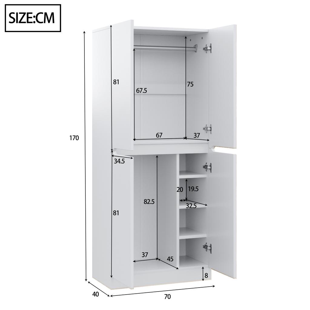 Wardrobe 70 X 40 X 170 Cm, Double-door Design with Small Storage Compartment, White