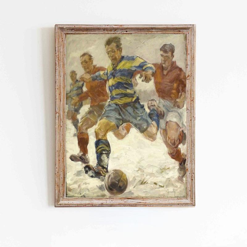 Vintage Sports Boy Playing Soccer Football Baseball Golf Art Poster Canvas Painting Wall Prints Picture for Teen Room Home Decor