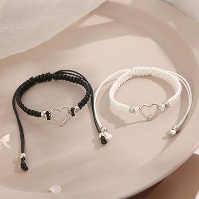 2Pcs Love Heart Couple Bracelet For Lover Women Men Hand Crafted Adjustable Rope Friends Relationship Matching Bracelets Jewelry