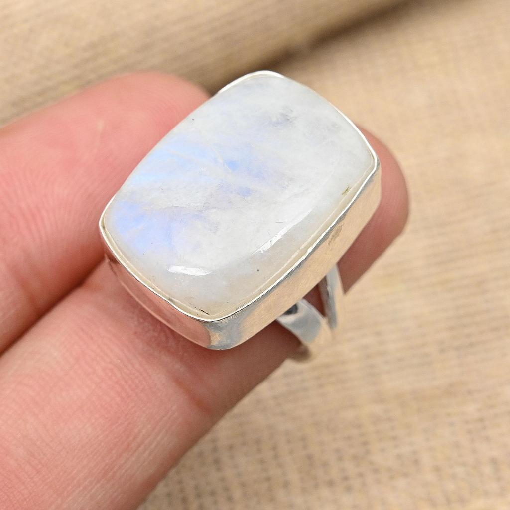 Rainbow Moonstone Gemstone Handmade 925 Sterling Silver Ring Jewelry
