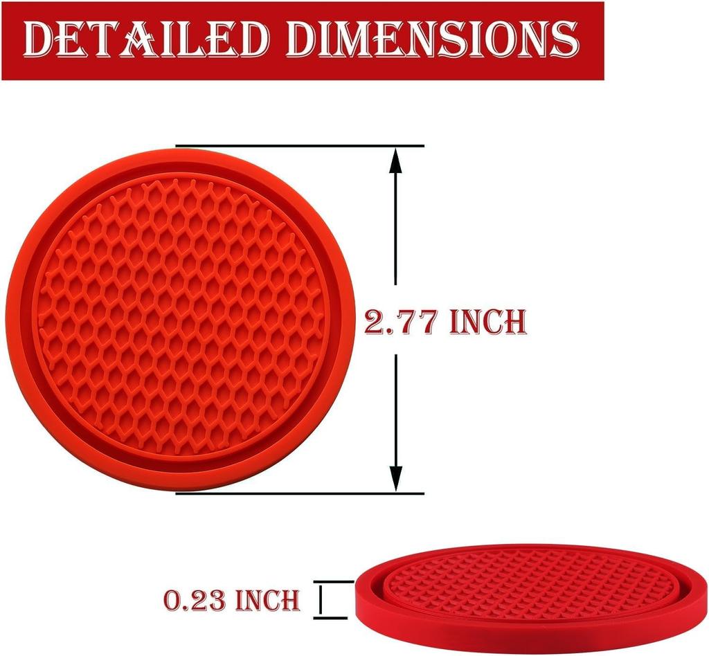 Car Cup Universal Cup Holder Embedded in Ornament Coaster Car Interior Accessory Coaster, Non-Slip (4 Pieces), (Red)