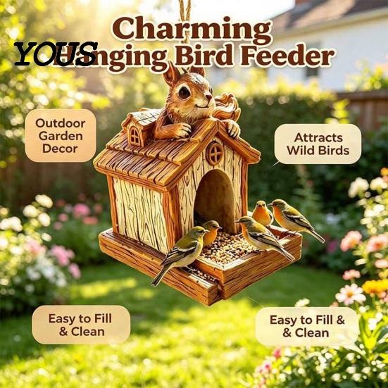 Large Capacity Bird Feeder Resin Squirrel Feeder, Outdoor Hanging Garden for Wild Birds Backyard Patio Decoration Shaped