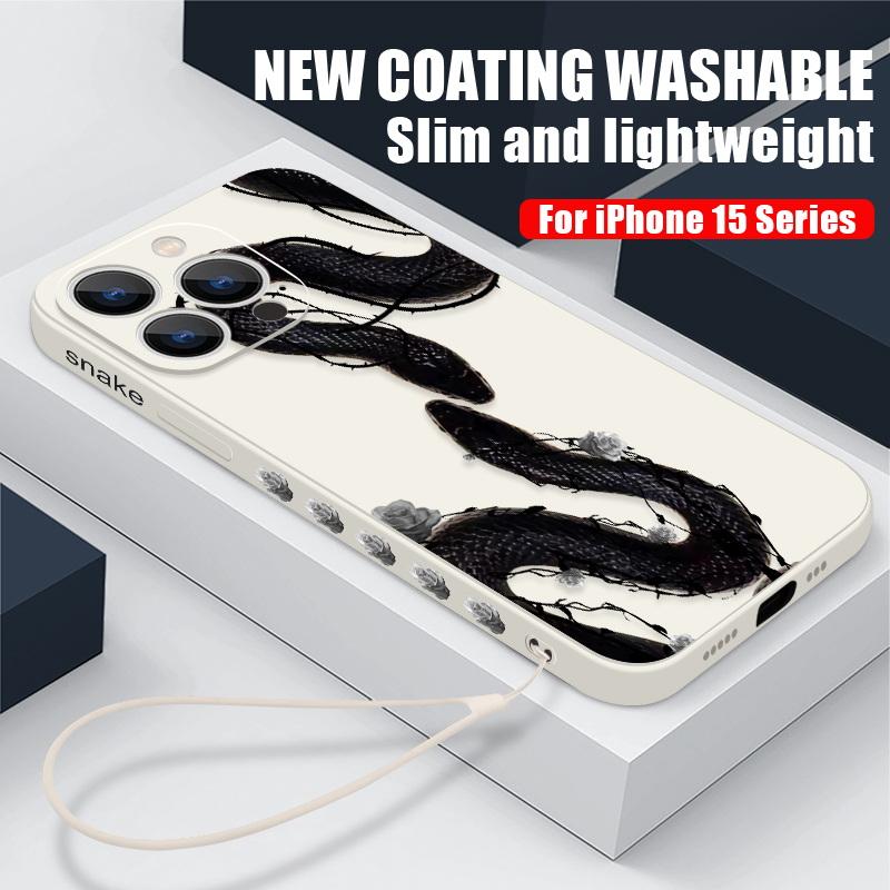 Für iPhone 16 Pro Max 15 14 Plus 13 12 Mini 11 8 7 X XS Schlangenform Druckmuster Schutzhülle Dünne TPU Stoßfeste Telefonschale mit Lanyard