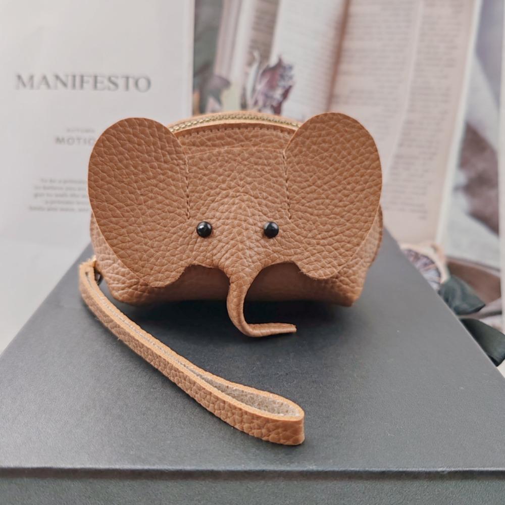 Versatile PU Elephant Bag Vintage Solid Color Bag Pendant Hasp Zipper Clutch with Loose Change Storage Coin Purse Outgoing