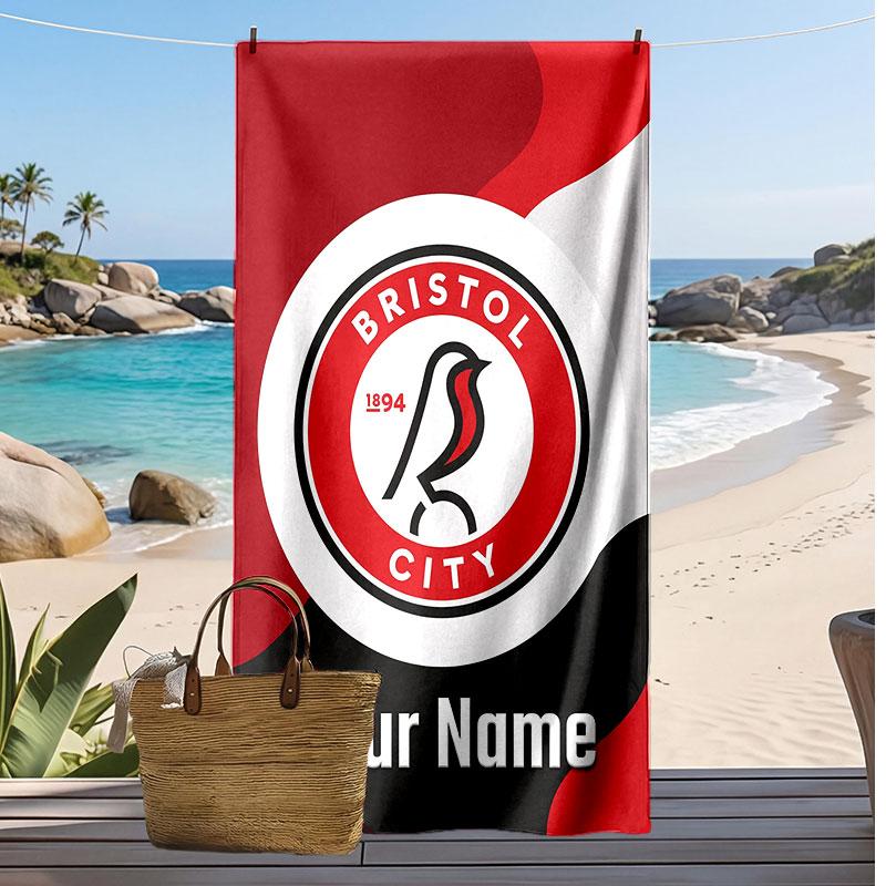 Bristol City Personalized Printed Beach Towel Soccer Logo Support Custom Name Text Absorbent Towel For Sport Travel Special Gift