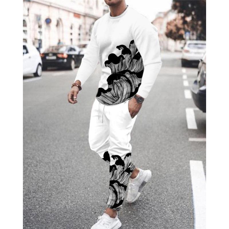 Men Casual Tracksuit Male Jogging Sprotwear Simple Stripe 3D Print Oversize Outfit 2-piece Trendy Clothes Vintage T-shirt Suit