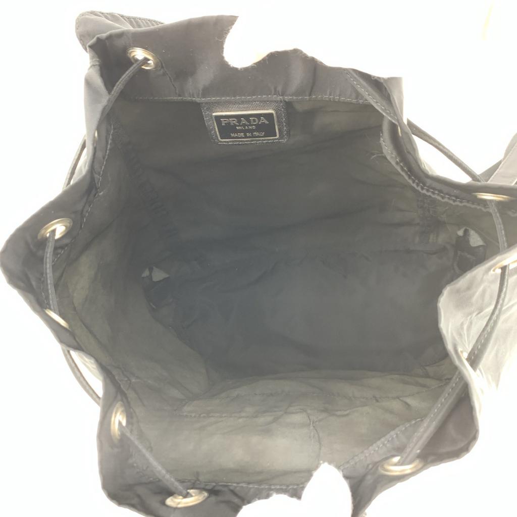 PRADA Tessuto Nylon Backpack Rucksuck Daypack Drawstring Leather B4650F Black Triangle Logo Plate