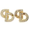 CD Logo Earring Plated Gold/Rhinestone 5g Women Used