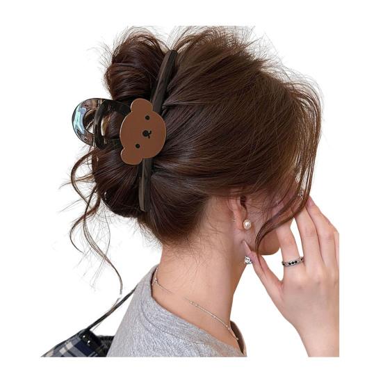 Hair Claw Cartoon Bear Cat Biscuit Design No Pressure Strong Grip Hair Clip Large Size Back Head Shark Clip Hair Accessory