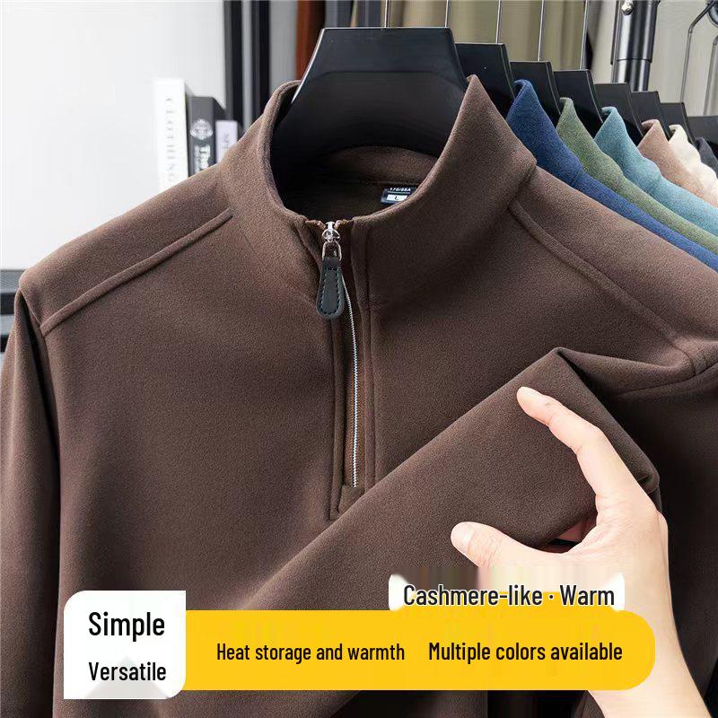 Men's Thermal Fleece Half-Zip Stand Collar Long Sleeve T-shirt Hoodie - Warm Autumn/Winter Layer