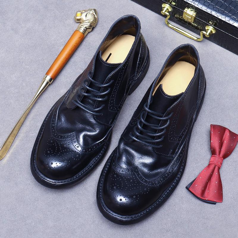 

Ботинки мужские из натуральной кожи на подошве Goodyear, ретро британский стиль, новая мода, из коровьей кожи, высокие 43 чёрный