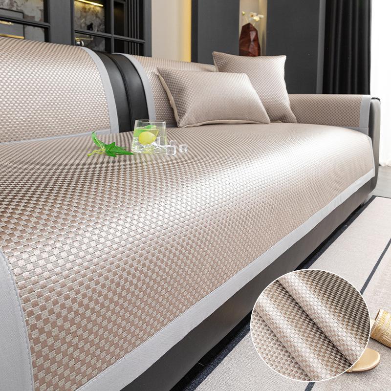 Summer New Light Luxury Ice Rattan Mat Sofa Cushion Cover Cloth Summer Ice Silk Mat Fixed Non-Slip Seat Cushion