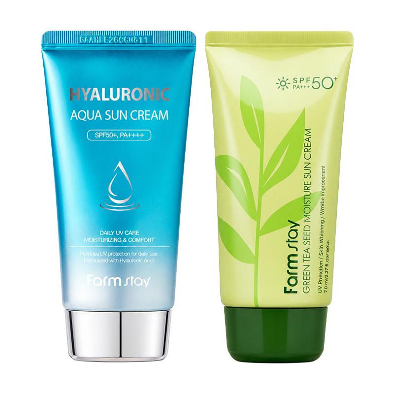 FARM STAY Grüner Tee Samen Feuchtigkeits Sonnenschutzcreme 70g & Hyaluronsäure Aqua Sonnenschutzcreme SPF50+ PA++++ 70g SET (3 Optionen) GreenTea & Hyaluronic beige