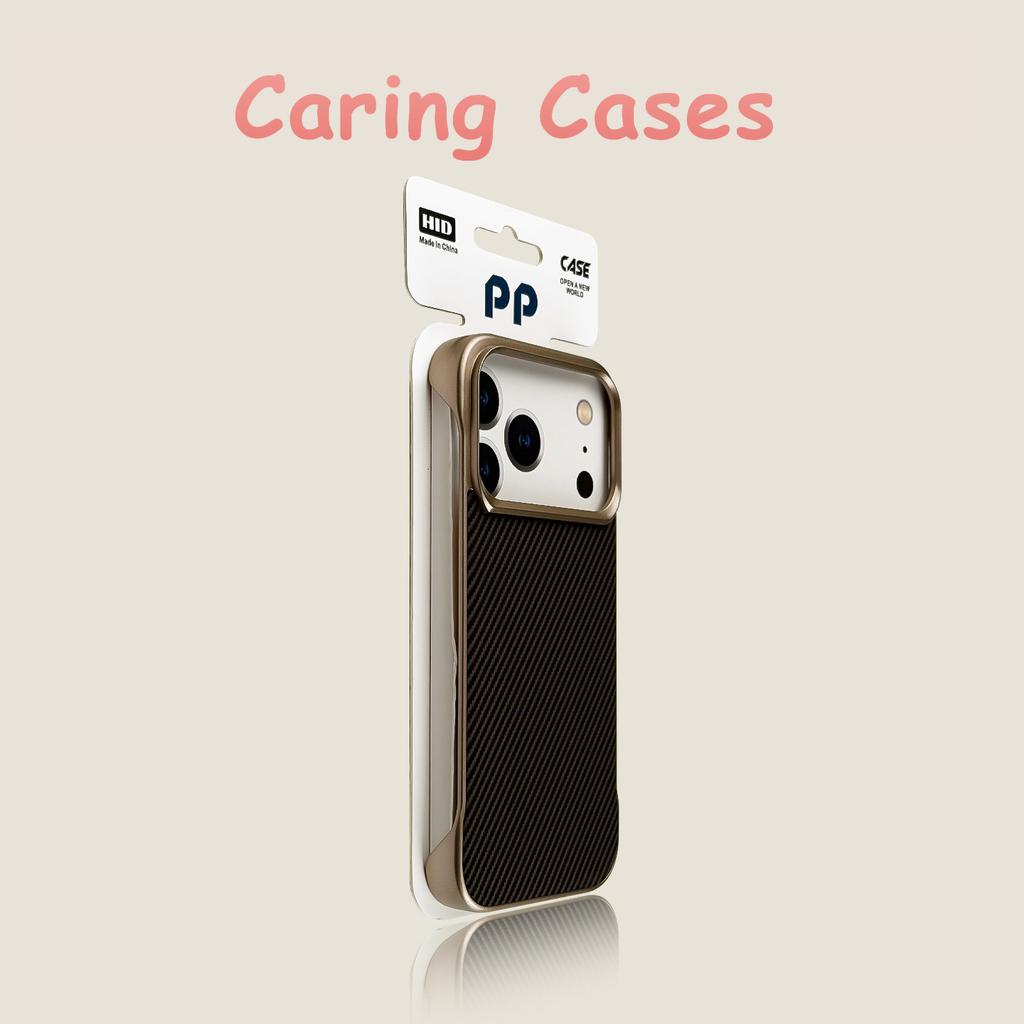 For iPhone 17 Pro Max Case Titanium Gold Carbon Fiber MagSafe Frameless Thin Hard Shell Big-Hole Cover with iphone 16 15