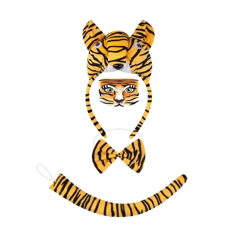 1/3/4/5Pcs Kids Girls Tigre Costume Accessories Set Tigre Ears Headband Bowtie Tigre Tail Tutu Skirt for Animal Party