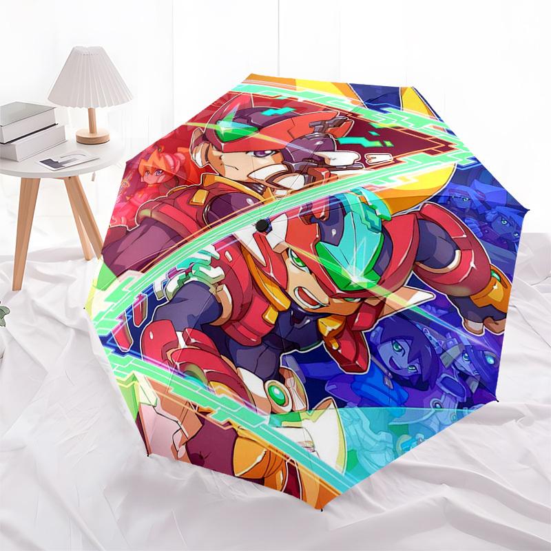 1pc Auto-Open Close Outdoor Umbrella with 3-Fold Design, Featuring Mega Man Legends Characters - Perfect for Outdoor Use, Travel, and Gifts!L030