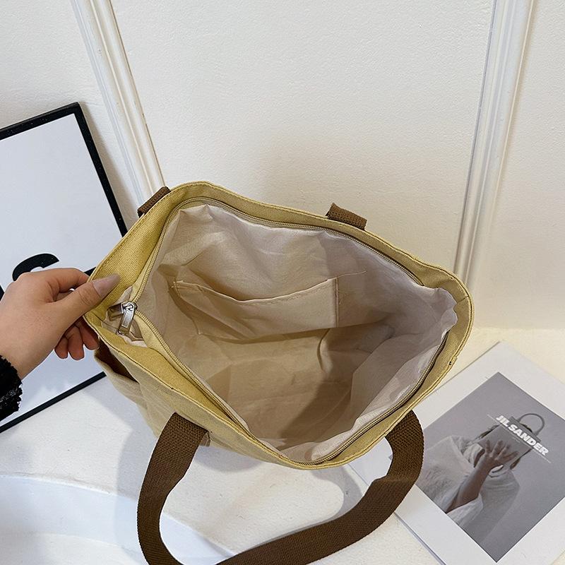 Canvas bag, simple casual large-capacity tote bag, shoulder bag for college students in class, versatile commuter daily bag