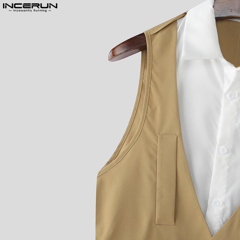 INCERUN Men Lapel Sleeveless Fake Two-piece Belt Waist Vest Waistcoats