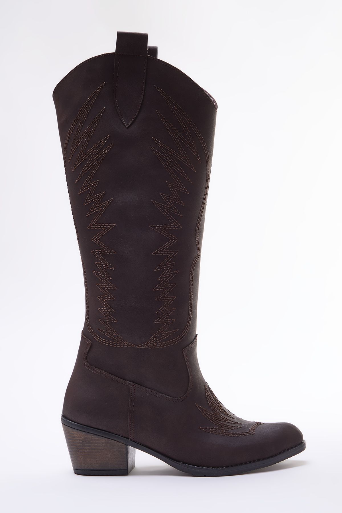 

Dark Brown Embroidered Block Heel Cowboy Boots 36
