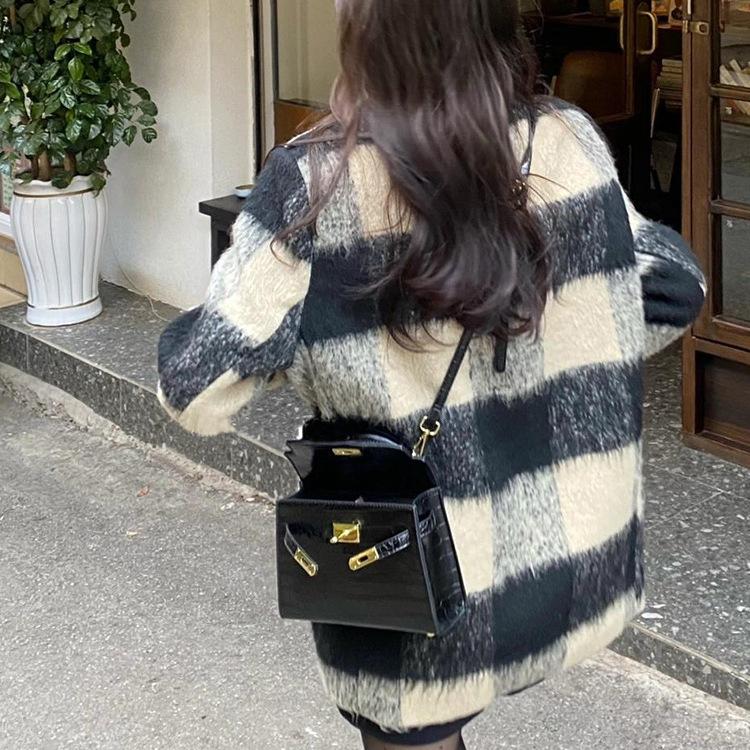 Retro Suit Woolen Plaid Jacket for Women In Autumn and Winter Thickened New Winter Versatile Lazy Style Coat