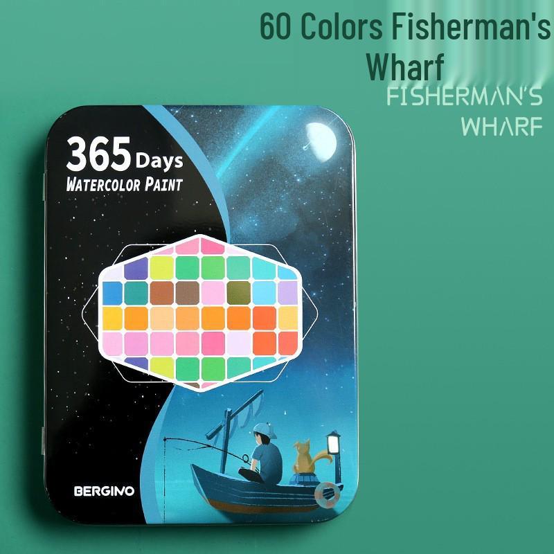 48 Tin Box Solid Watercolors & Brushes Kit - 60 Unique Colors for Beginners