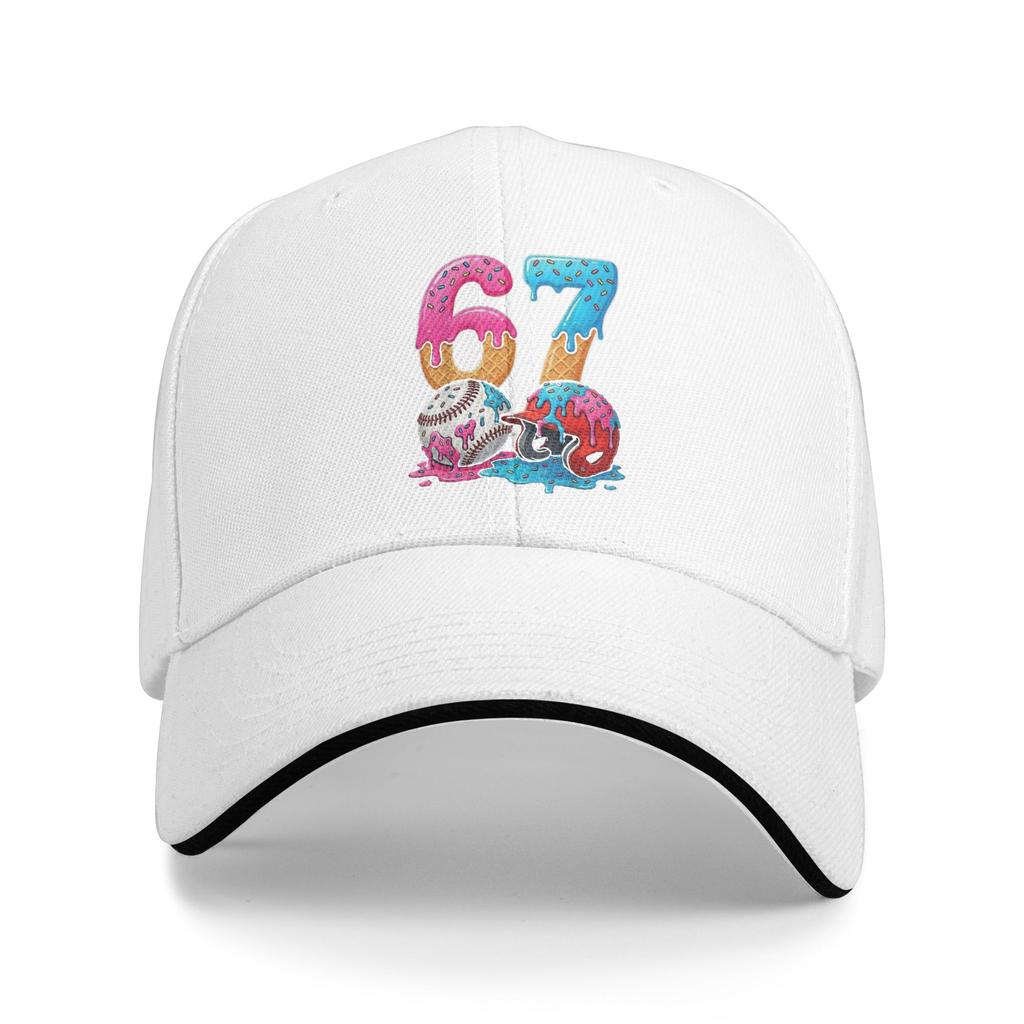 Baseball Ice Cream Drip 67 Helmet Bats Sports Game Day Casual Baseball Cap Summer Trucker Hat Breathable Outdoor Snapback Cap