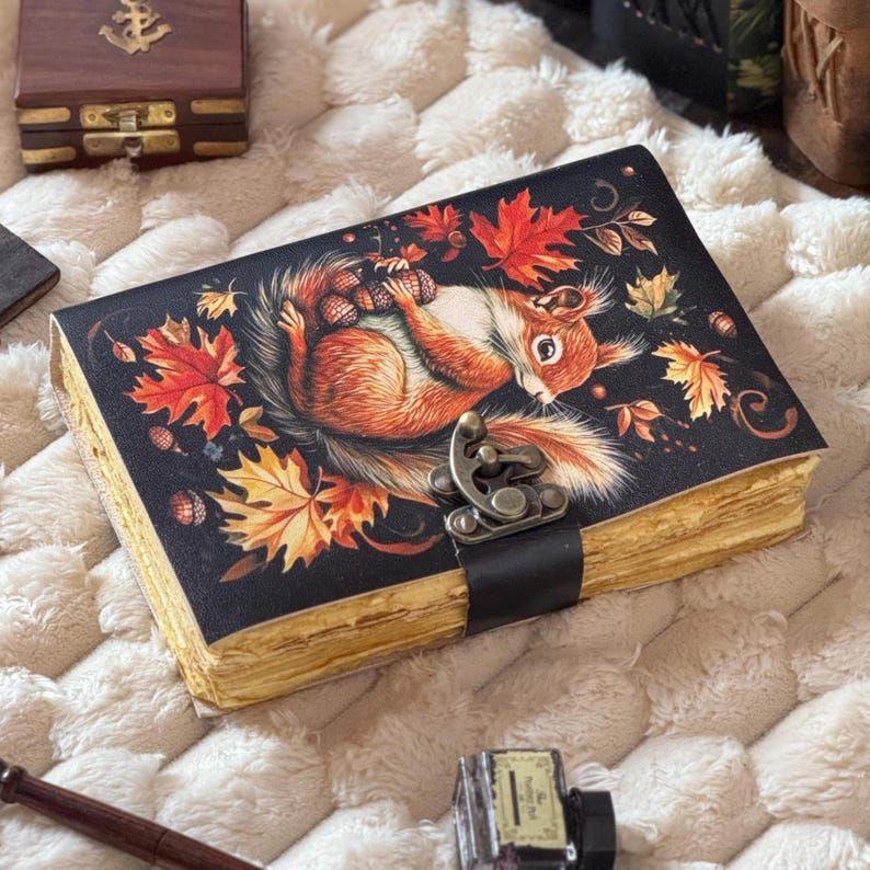 Squirrel Leather Journal: Vintage Handmade Grimoire Book of Shadows