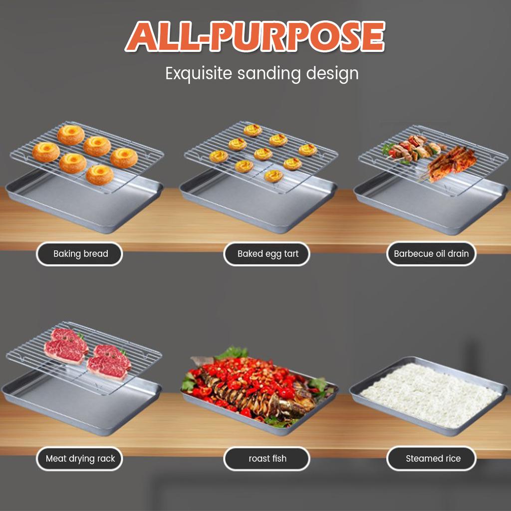 Stainless Steel Baking Pan and Grill Racks Set Kitchen Oil Filter Tray Oven BBQ Oil Drain Tray Cooking Roasting Grilling Tool