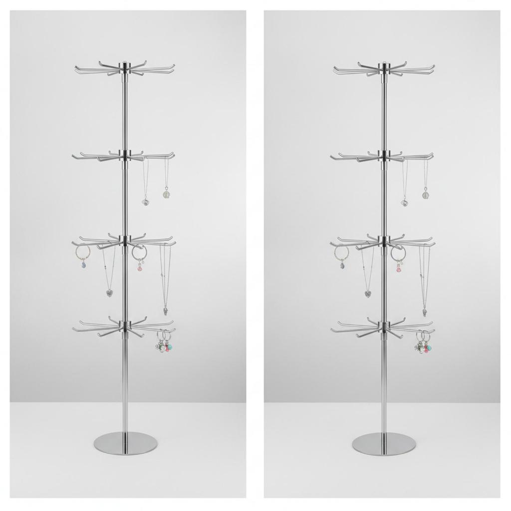 Rotating Necklace Holder Jewelry Display Rack | Sturdy Round Flat Base,