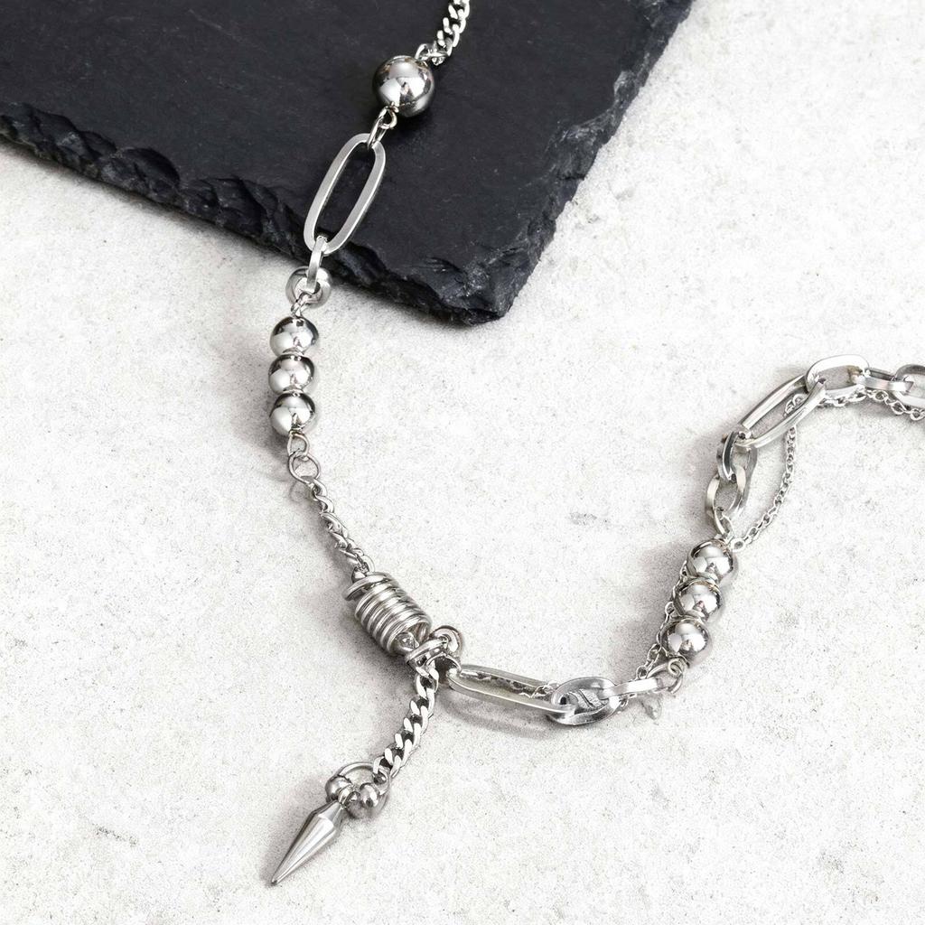 Hip Hop Rivet Necklace For Man,Punk Stainless Steel Splicing Clavicle Sweater Chain Choker,Trendy Unisex Jewelry Gift