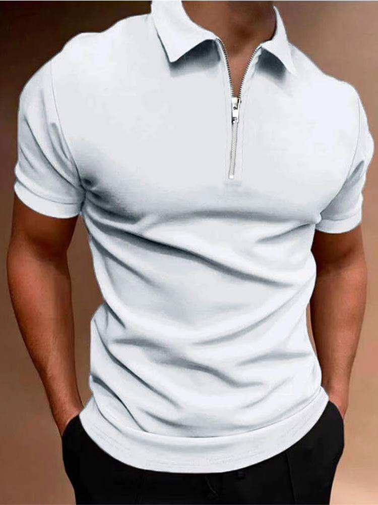 European and American Style Men's Summer Solid Polo Shirt Short Sleeve Turn Down Collar Top Casual Slim Fit T-shirt