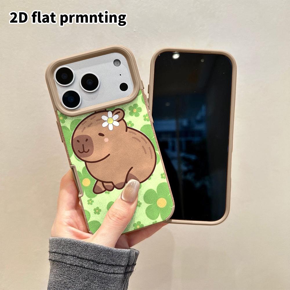 Phone Case: 2D flat lambskin suitable for iPhone 18 17 16 15 14 13 Pro film protective case, wearing a little flower capybara, Christmas and Halloween