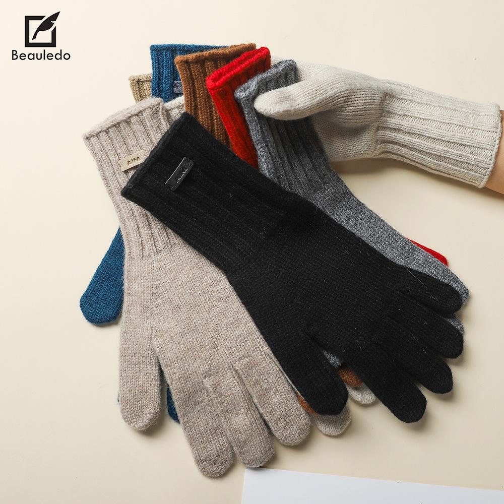Knitted Gloves for Women In Winter Korean New Style Solid Color Finger Touchable Screen Warm Outdoor Cycling Yarn Gloves