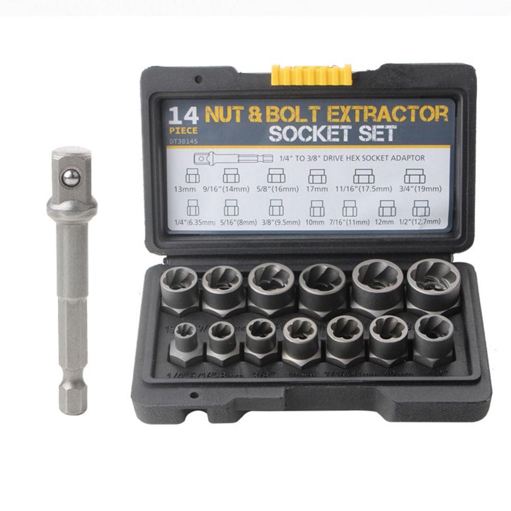 

14Pcs Cr-Mo Steel Bolt Extractor Tool Extraction Socket Set for Damaged Rusted Rounded-Off Bolts
