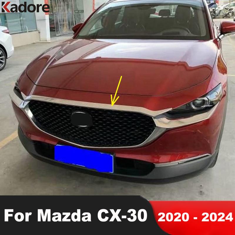 Для Mazda CX30 CX-30     2024 Хромированная накладка на капот, декоративная полоска на верхнюю решетку радиатора, аксессуары