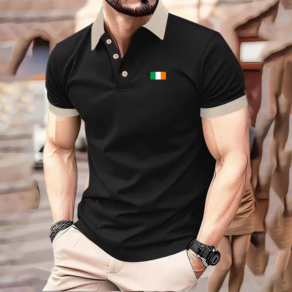 Parisian Print Short-sleeved Polo Shirt for Men's Casual Style, Multi-functional Lapel Shirt, Summer Street Men's Casual Breatha