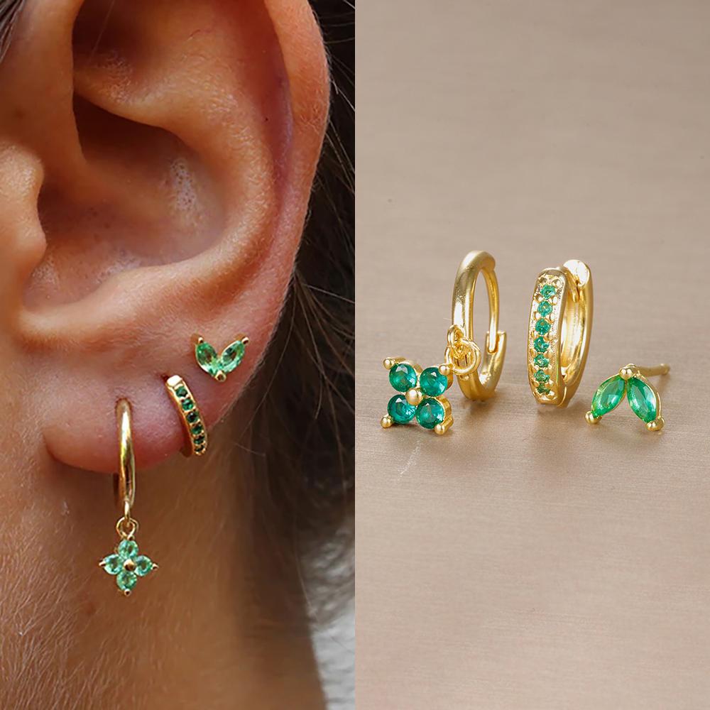

3PCS Trendy Stainless Steel Flower Drop Earring Set For Women Crystal Zirconia Dangle Earring Hypoallerg Piercing Jewelry aretes