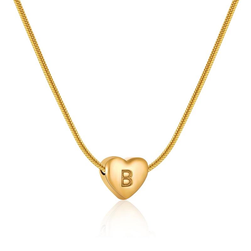 Plated Gold 18k Stainless Steel Heartshaped Alphabet Pendant Necklace For Women Fashionable And Versatile Snake Bone Lett Chain