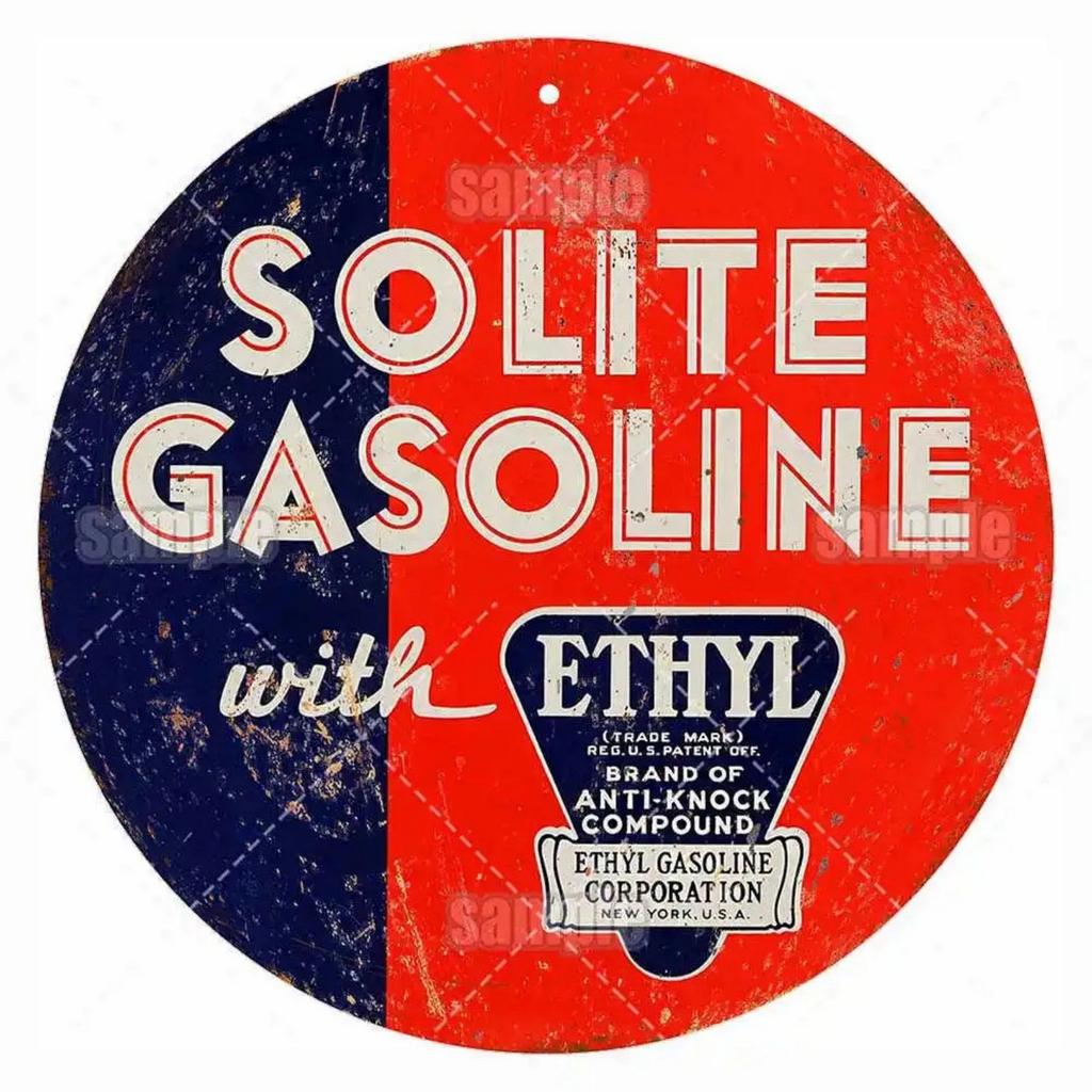 High Definition Metal Tin Sign Set Vintage Gasoline and Motor Oil Brand Themed Round Wall Art Decor for Gas Station Garage and M