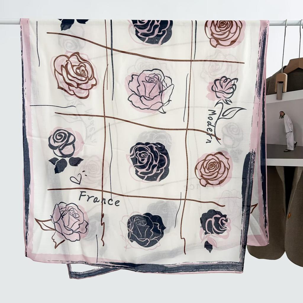 Thin Scarf Versatile Women's Scarf Shawl Imitation Cotton and Linen High-end French Silk Scarf Long Scarf Cross-border Special Supply